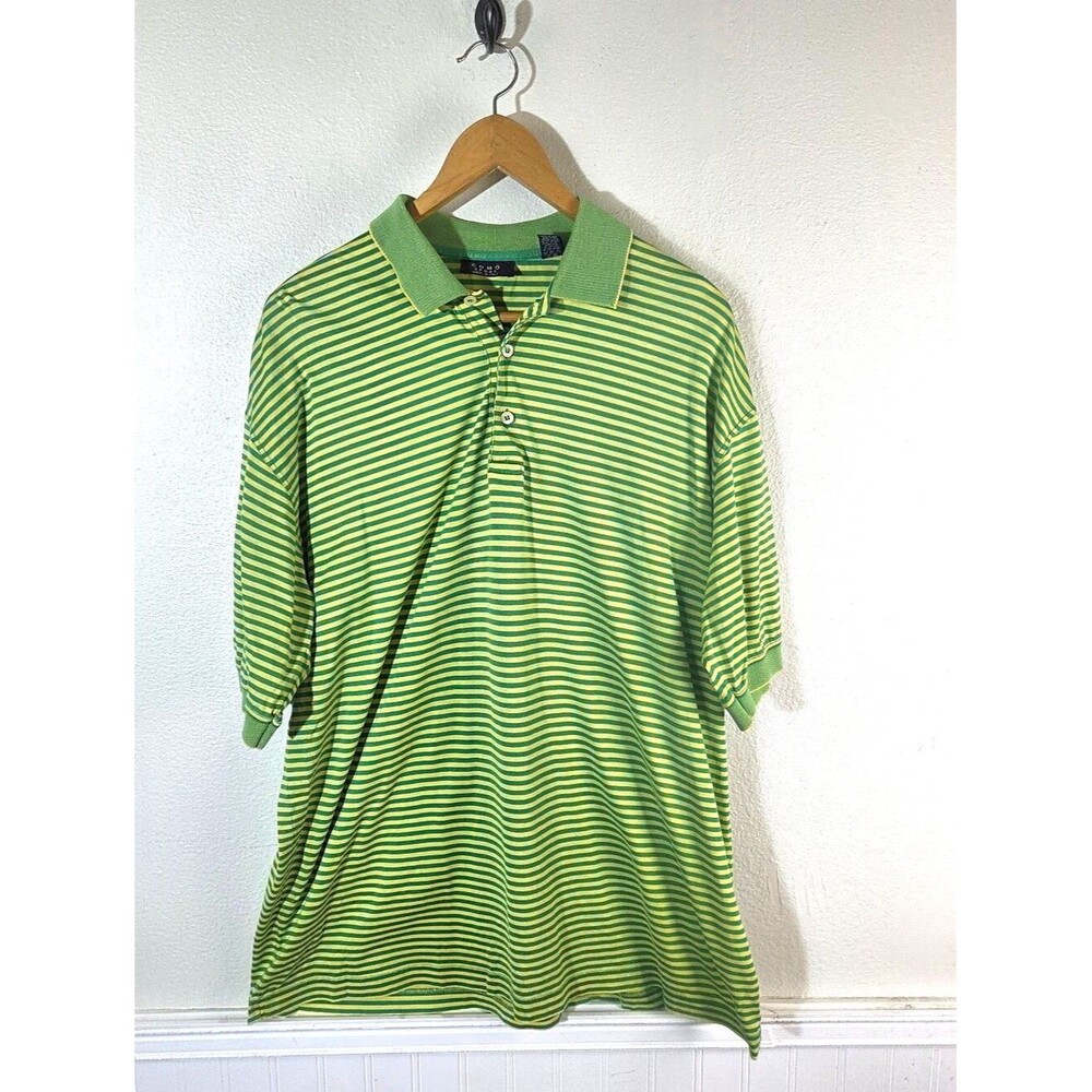 Como Sport Polo Shirt Mens XL Green Yellow Striped Golf Polo Made In Italy Cotto